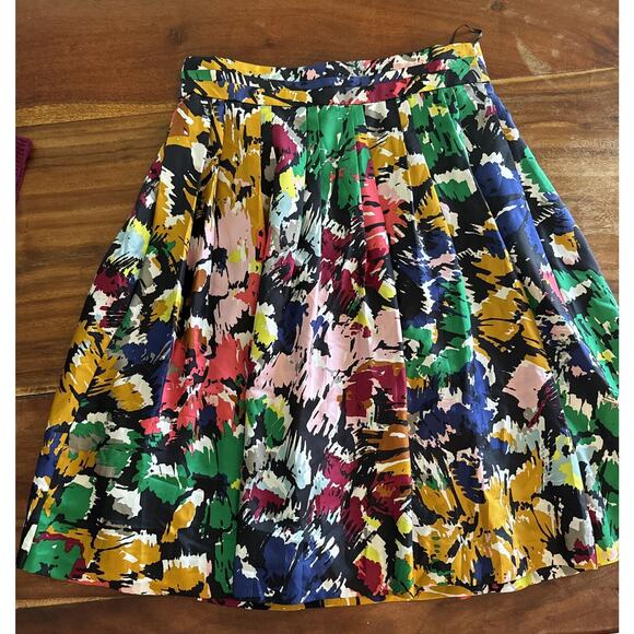J. Crew Double Pleated Silk Flare Skirt Colorful Brushstroke Floral, Size 4 - Picture 6 of 13